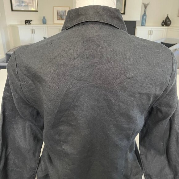 Nygard Collection 3/4 Slv Button Down 100% Linen Blouse w Embroidery Black Sz 8 - Picture 5 of 11